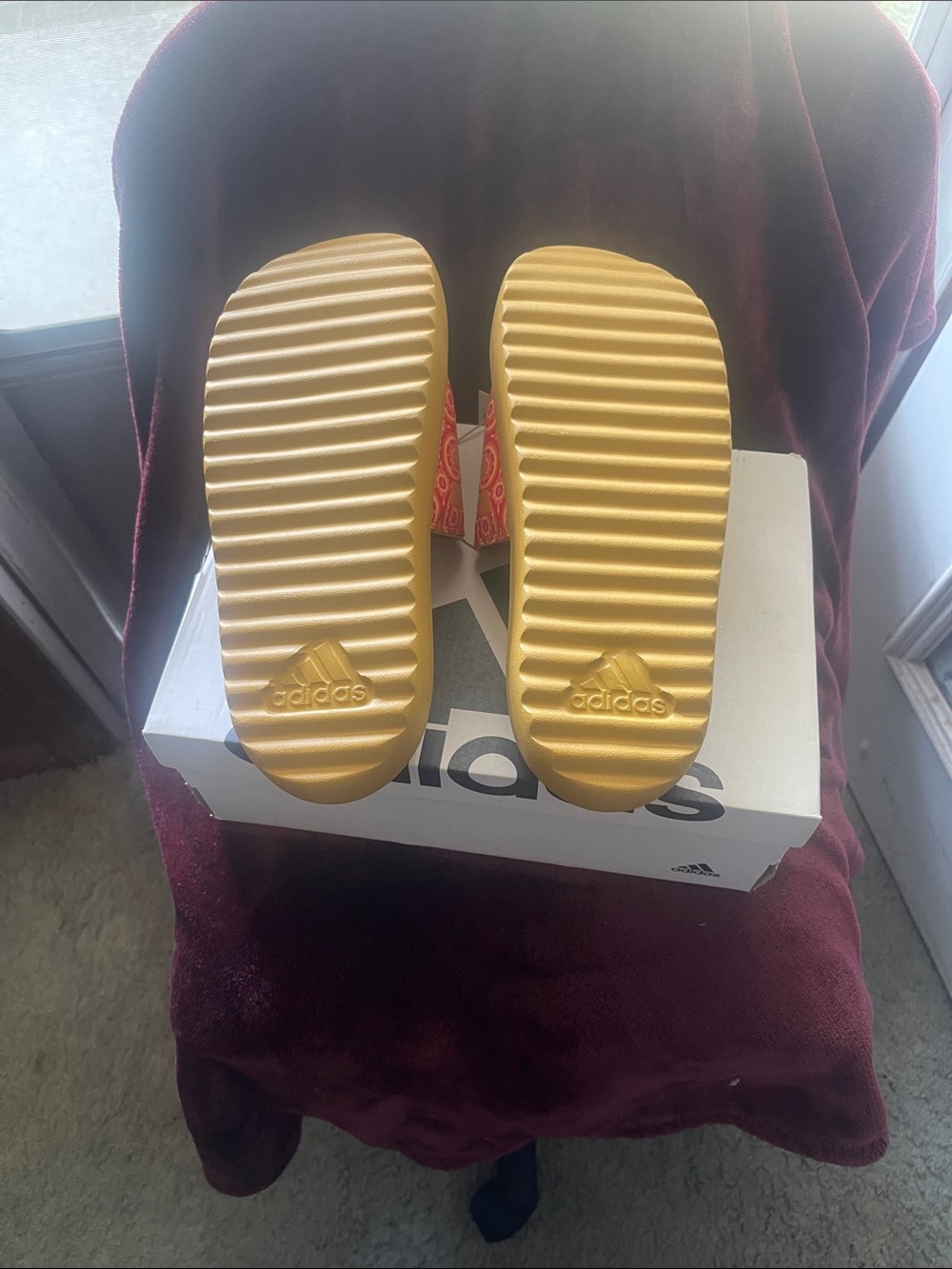 adidas Women's Orange and Pink Adilette Platform Slide Sandals - Picture 2 of 3